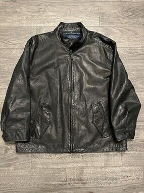 Polo Ralph Lauren Black Leather Jacket, Classic Fit, Vintage Style, Men's Outerw